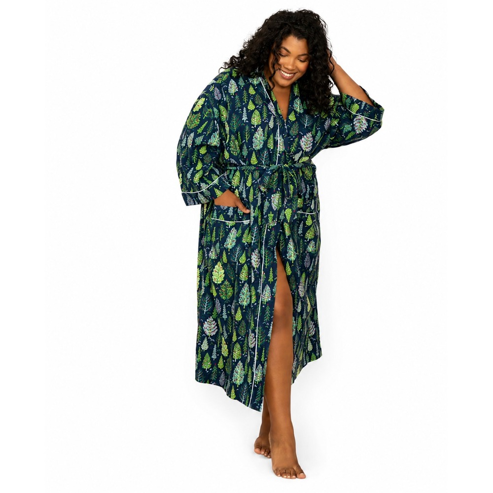 Printfresh Twinkling Trees Flannel All Gender Robe Holiday Indigo One Size